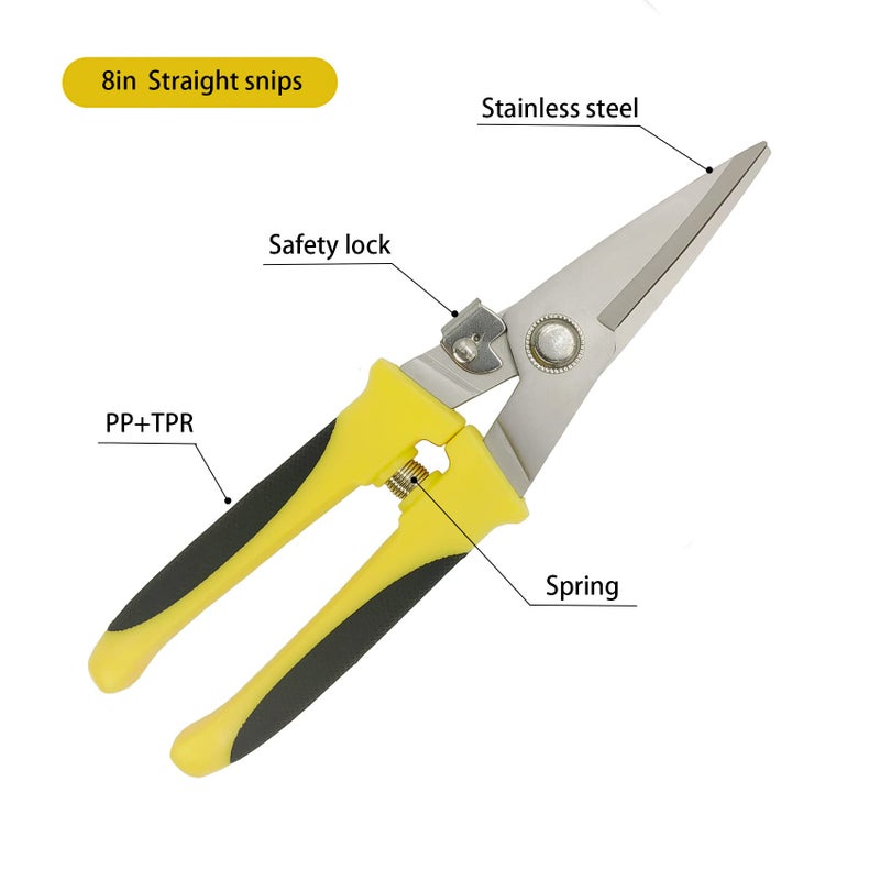 TOOLMAK Aviation Tin Snips 8 Inch Heavy Duty Metal Cutter  Straight Shears with Stainless Steel Blade & Comfort Grips  Multifunction Cutting of Branches  Cable Wires  Thin Iron  Cardboard(Right Hand) - Image 5